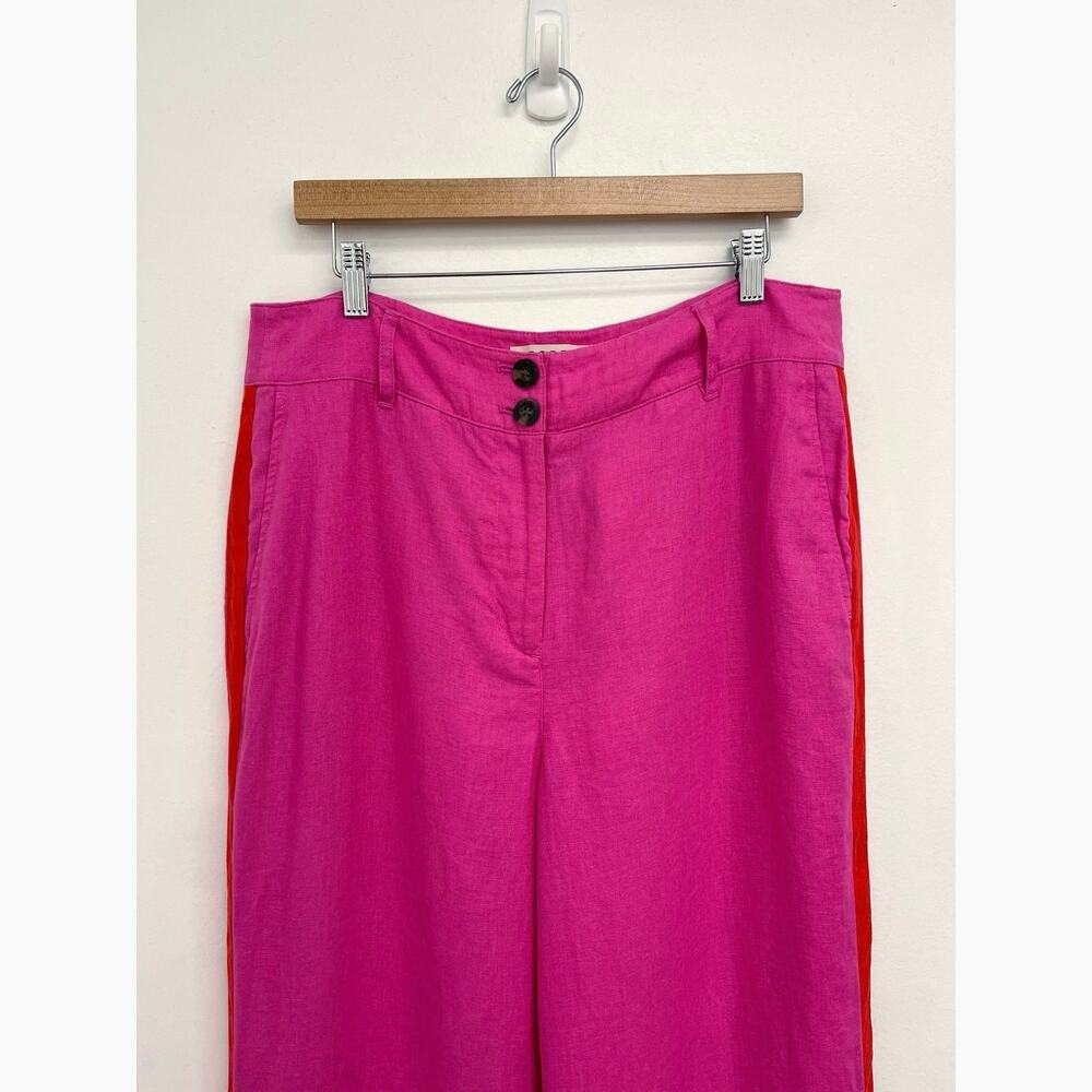 Boden Westbourne 100% Linen Wide Leg Pop Pansy Red Tuxedo Stripe Trousers 12R - Picture 5 of 11